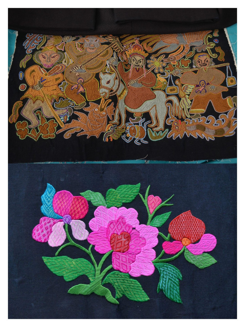 传统苗族刺绣布贴绣,绣品图案精美又古老,一针一线有韵味  一针一线