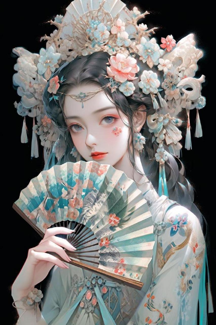 国潮古风折扇美人头像 676767 #古风插画# #古风小分队