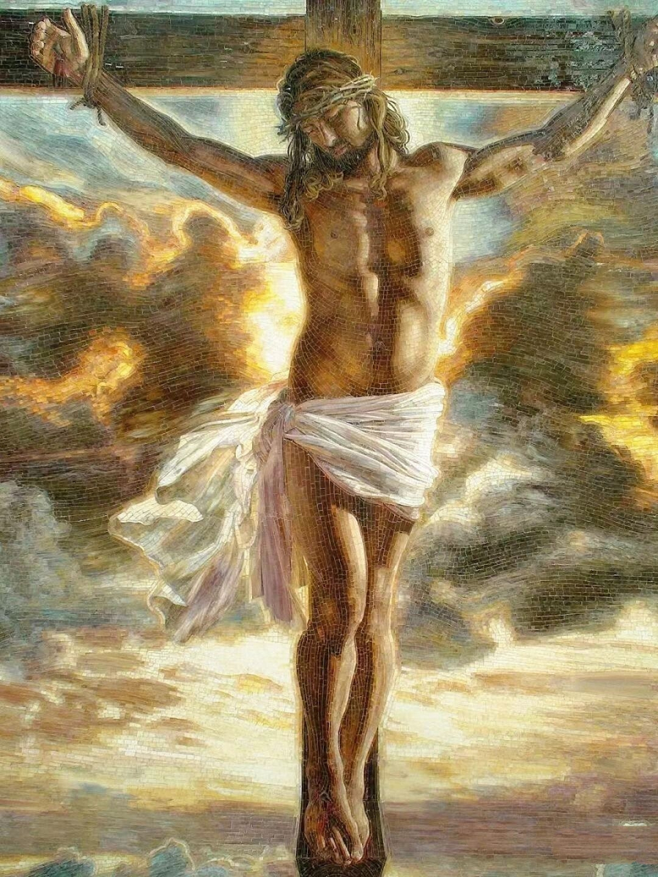 钉在十字架上的耶稣|宗教人物马赛克镶嵌	钉在十字架上的耶稣|宗教