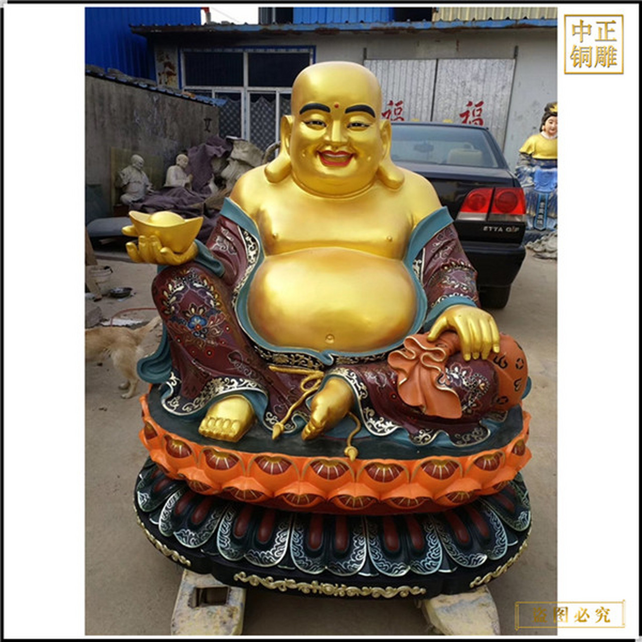 寺庙弥勒佛铜像铸造厂 贴金彩绘大肚弥勒佛铜像 寺庙弥勒佛铜像定制