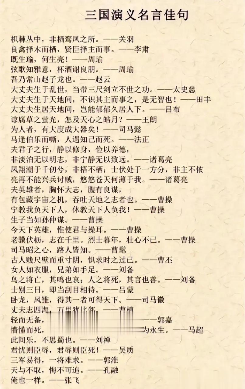 这些三国演义的名言佳句,值得收藏学习,没有比这更专业更贴心的整理了