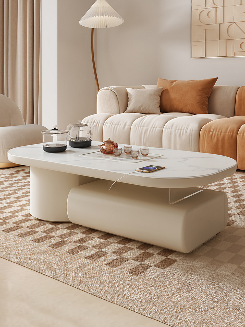 可伸缩的高低组合茶几,错落有致