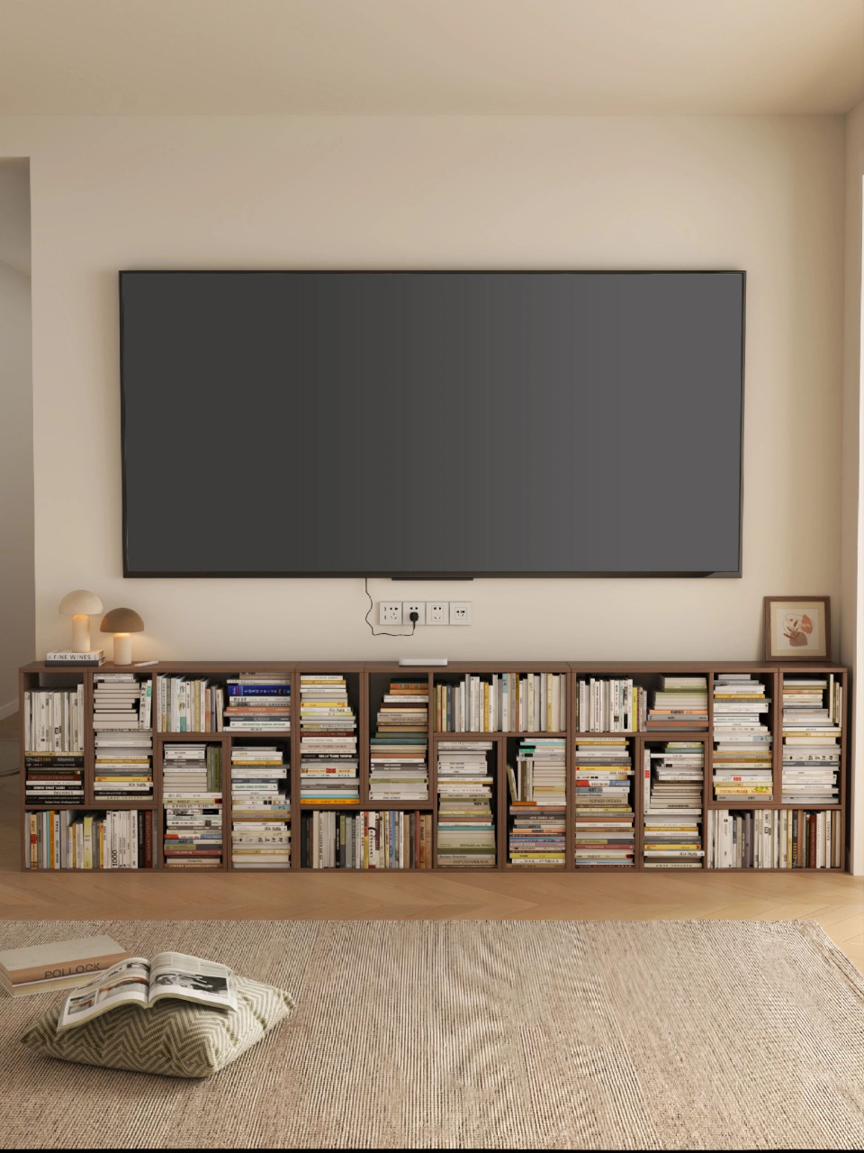 半墙书柜代替电视柜 !