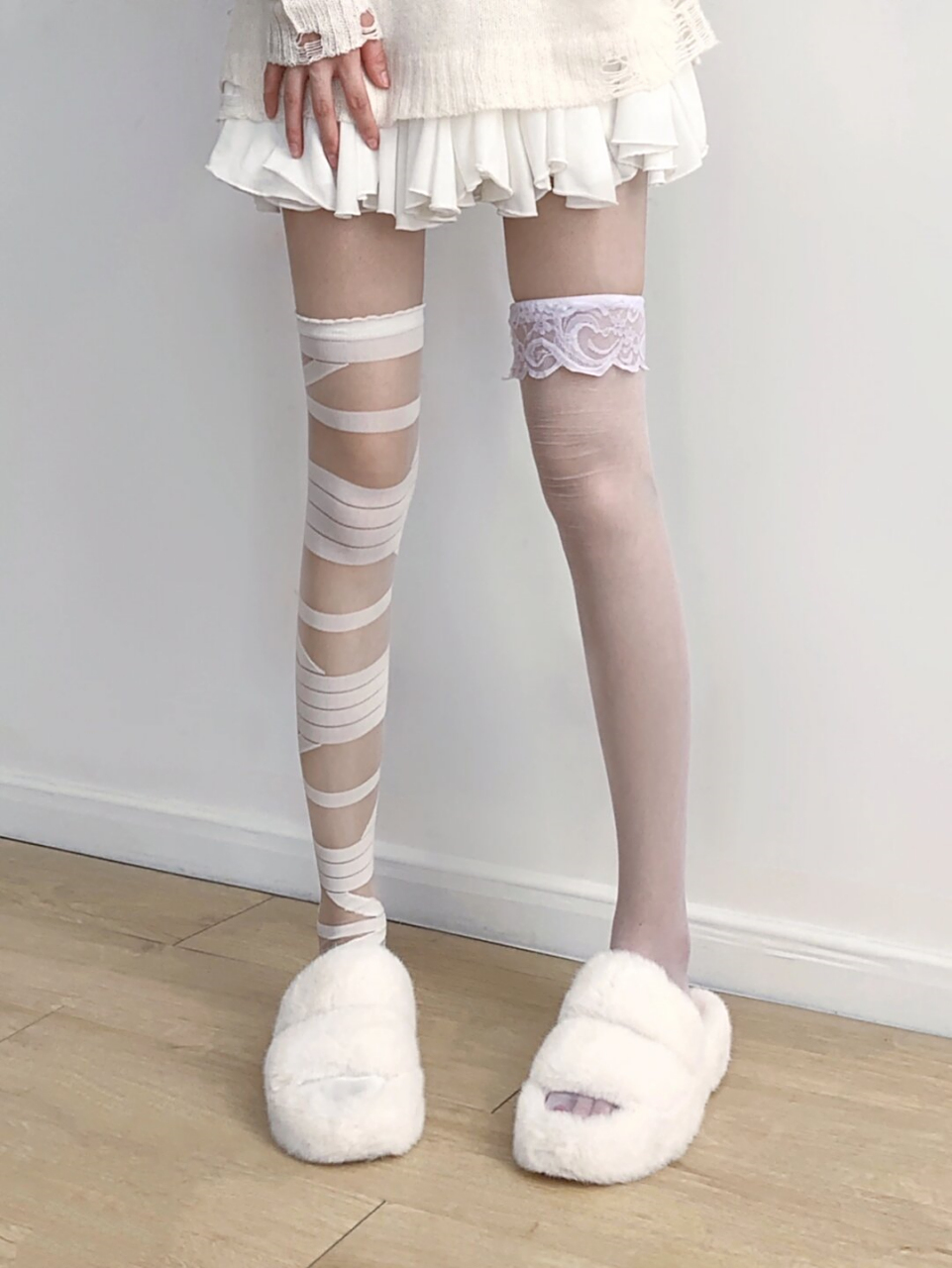 这么好看的绷带过膝袜真的不心动吗  过膝袜和绑带袜的搭配真的太棒了