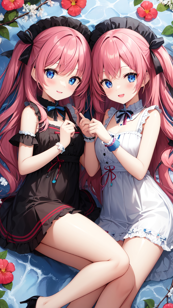 ai绘画# #ai二次元绘画# 可爱的双胞胎姐妹#乐享周末分享吧