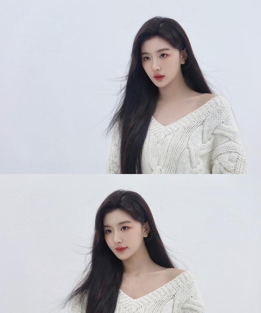 孔雪儿白色毛衣造型写真 五官精致美到让人心动