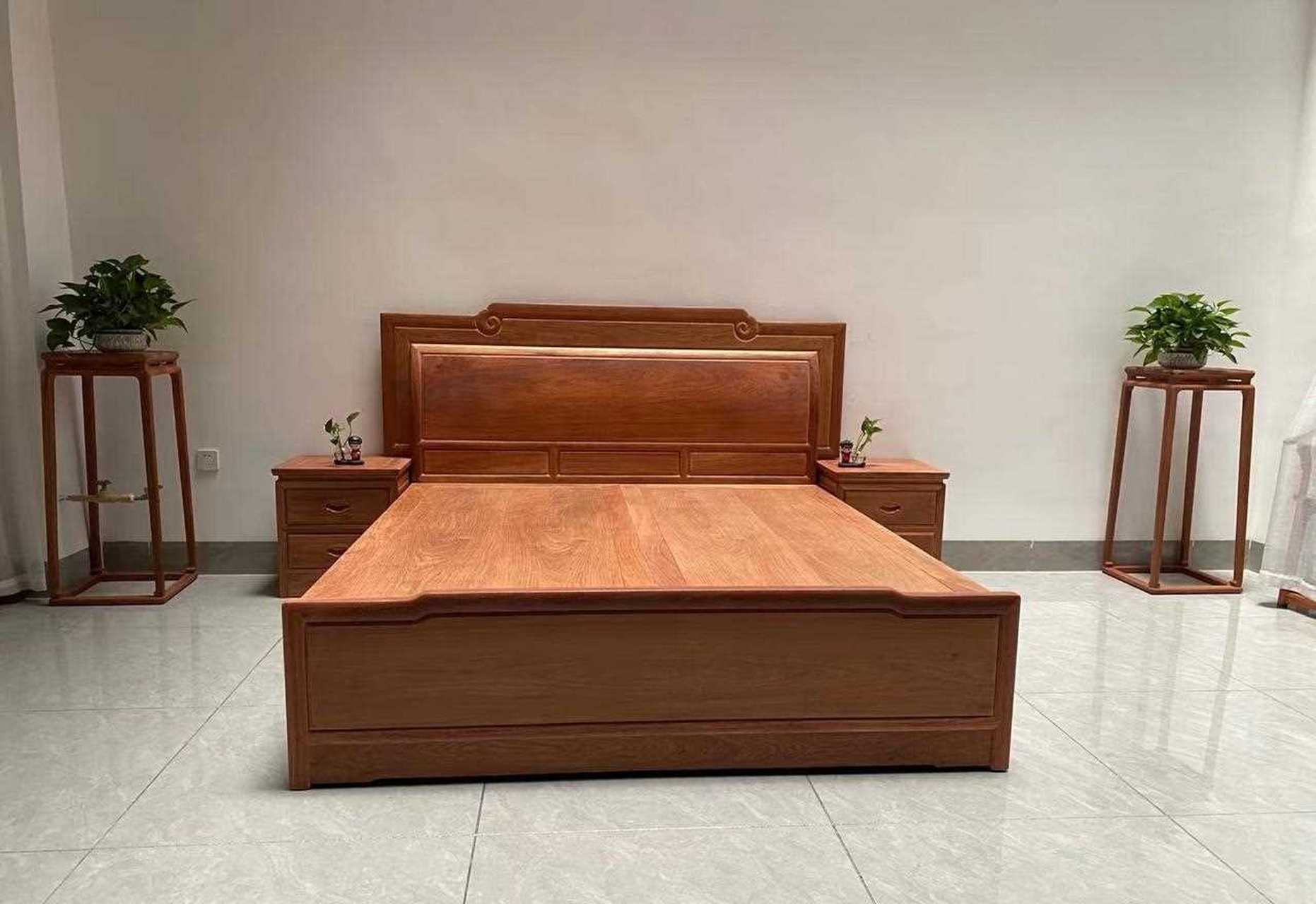 缅甸花梨木(大果紫檀)明式五福弯背高低床,带箱体加抽屉,尺寸180*200