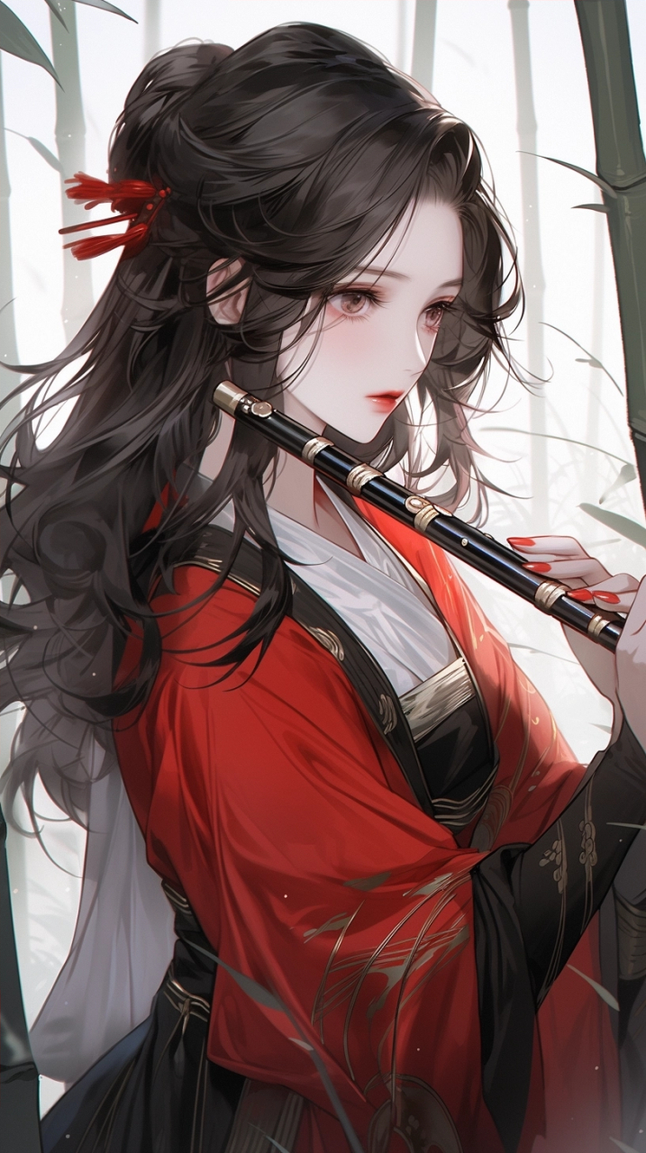 二次元# #古风# #二次元美女# #古风美女# #手机壁纸#  红衣竖笛舞