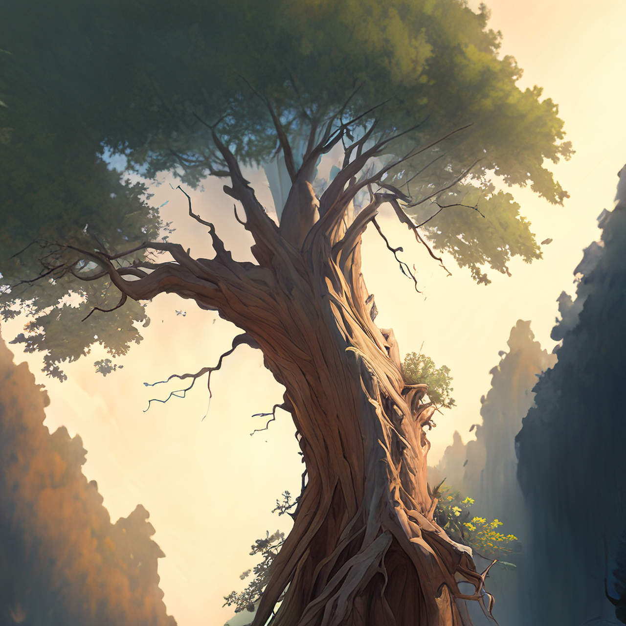 高细节仰视,哑光绘画,清溪漱鸣玉,老树森高幢.高清