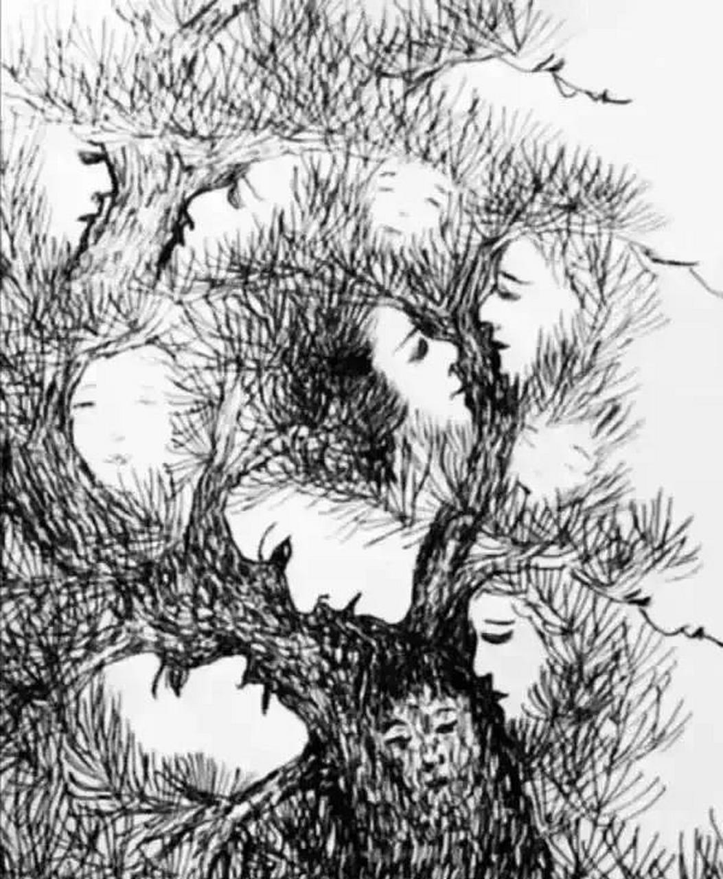 考眼力:图中的大树中据说藏着16张人脸!眼见细心的人能找齐!