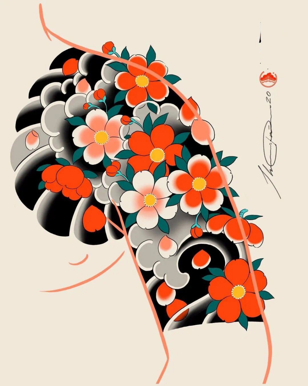 老传统 湛江纹身 湛江刺青 满背纹身 满背老传统纹身 花臂纹身手稿