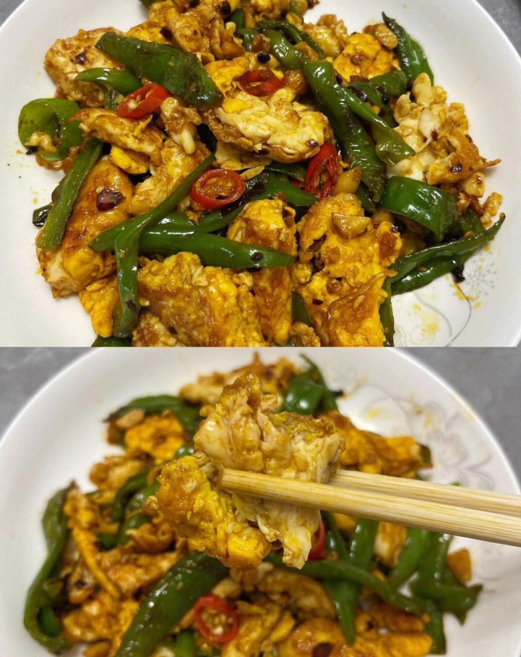 青椒炒荷包蛋 食材:青椒,鸡蛋 做法:1:青椒切丝,大蒜切末,小米辣切开