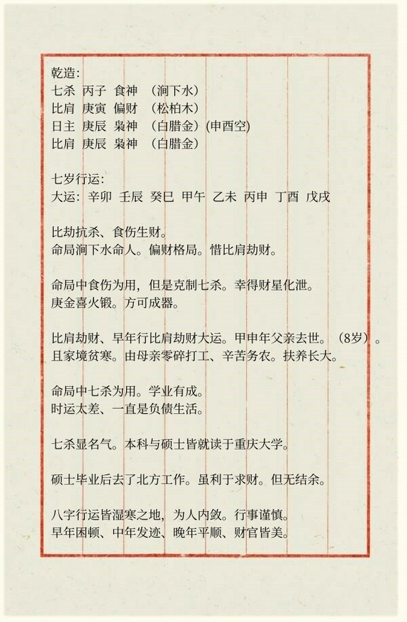 命局涧下水命人.偏财格局.惜比肩劫财.