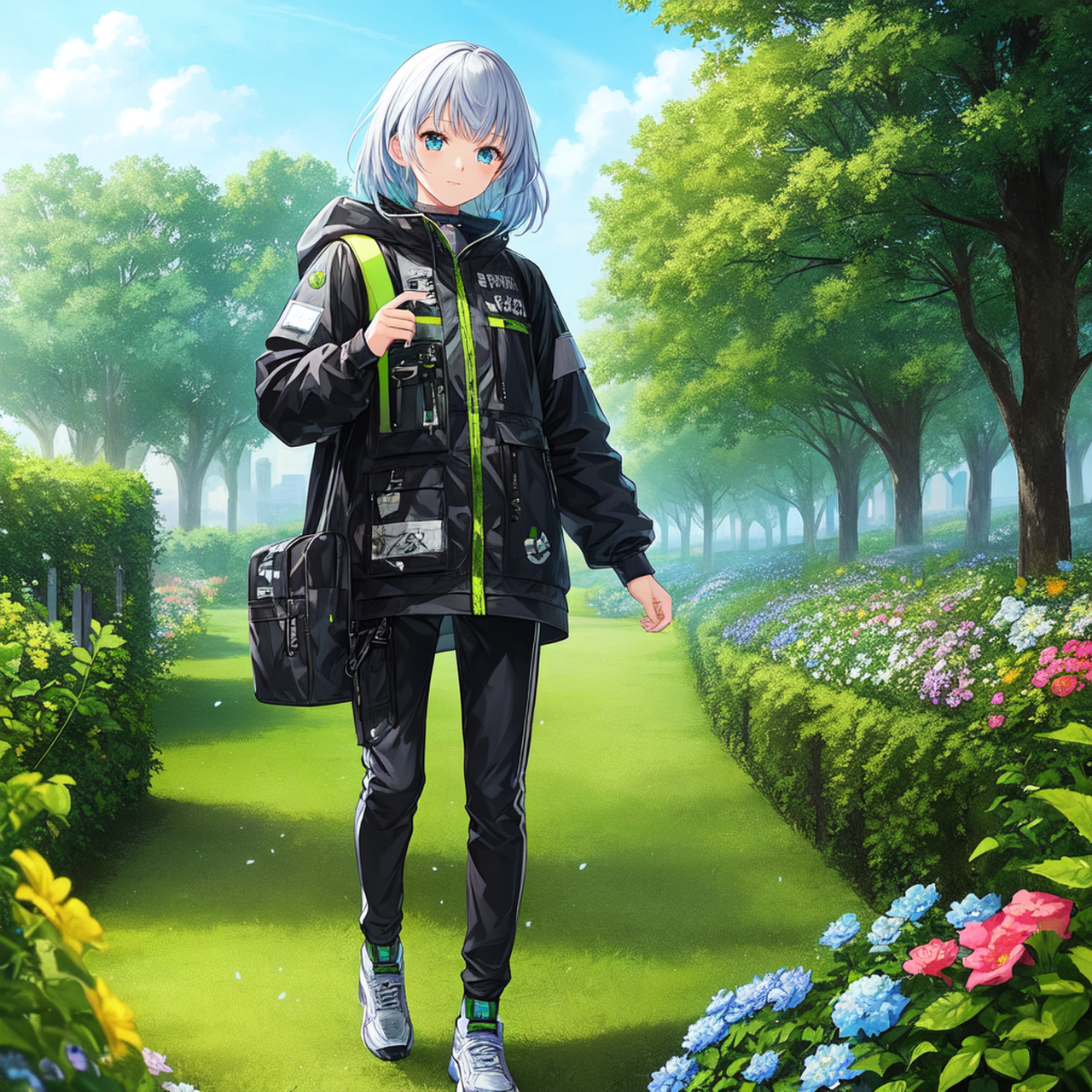 ai插画#   科技潮流少女, 镭射反光服装, 金属质感服装, 炫酷服装