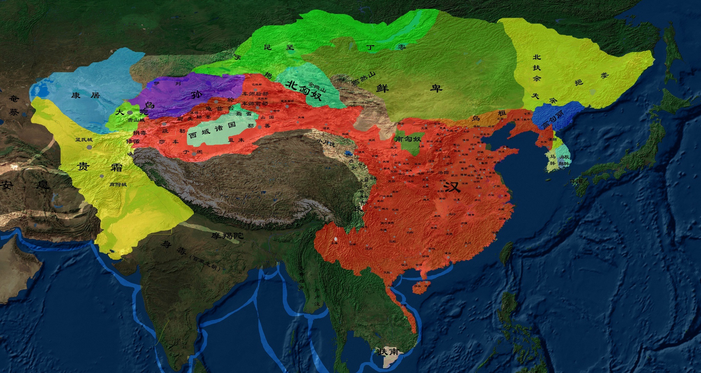 这是东汉后期的一张地图.