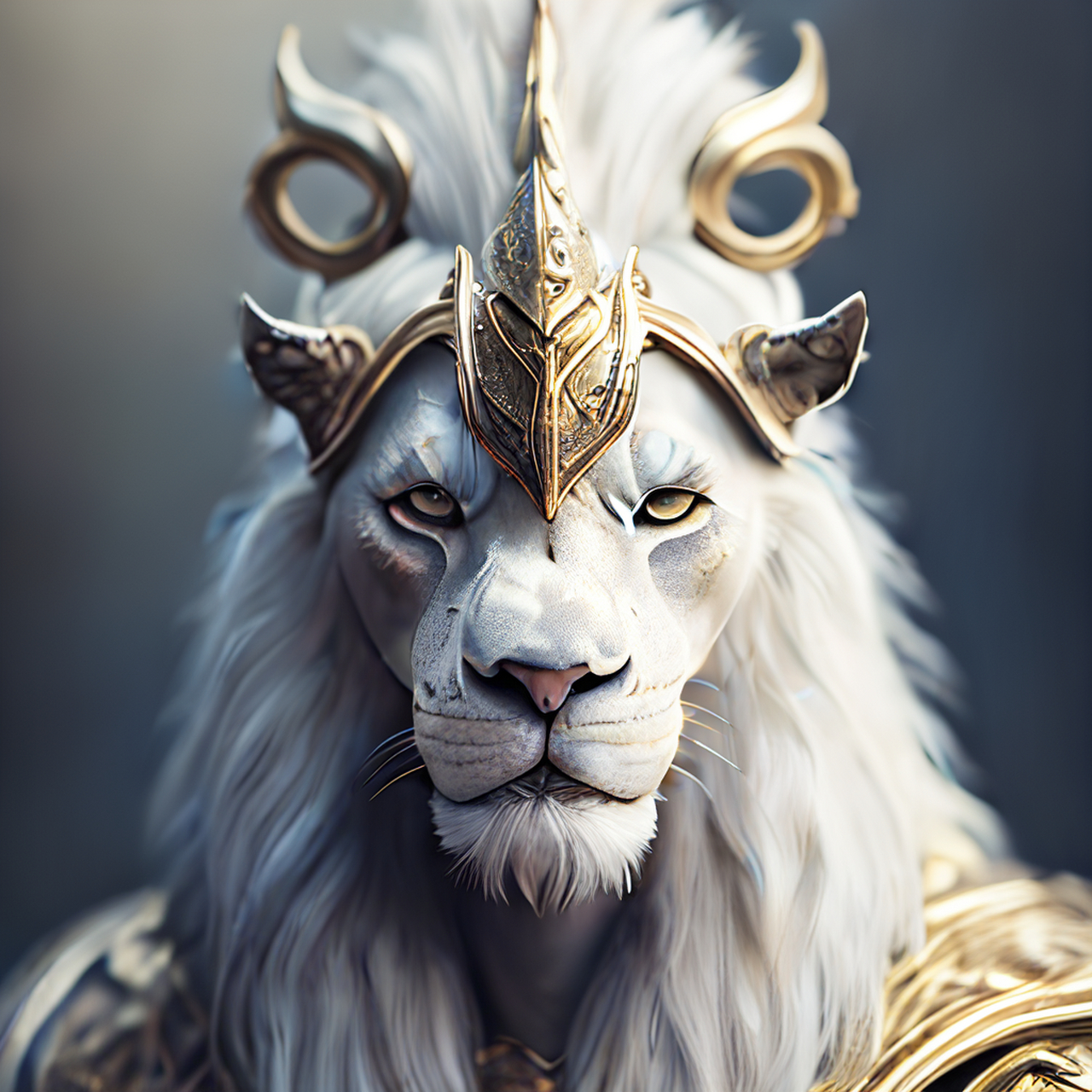 百度ai绘图黑科技#拟人化的庄严的白狮子骑士肖像,中心,强烈,精细