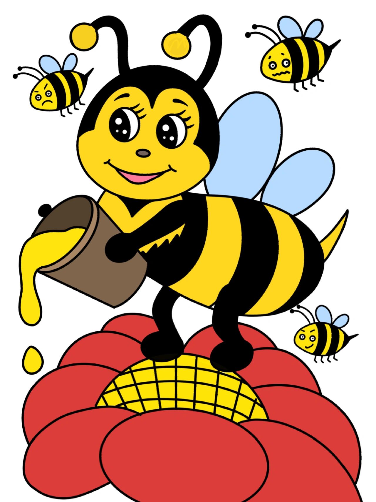 首先,准备好你的画笔和颜料,然后我们开始描绘小蜜蜂的轮廓和细节.