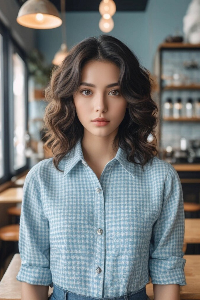 齐肩的波浪卷发是近年来非常流行的发型之一,它不仅展现出时尚的