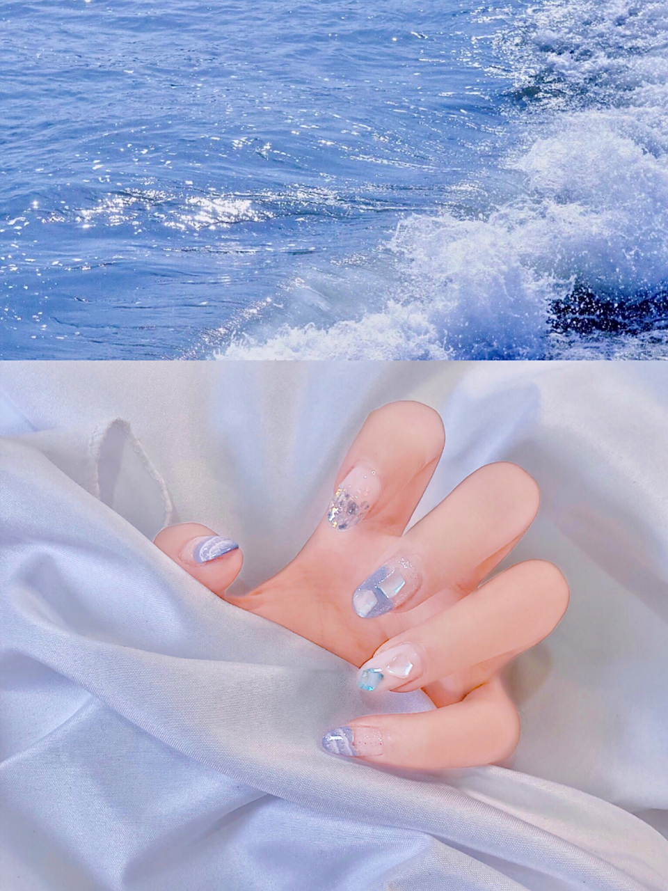 日系海蓝色美甲 不知道什么原因,上传图片颜色饱和度更高!