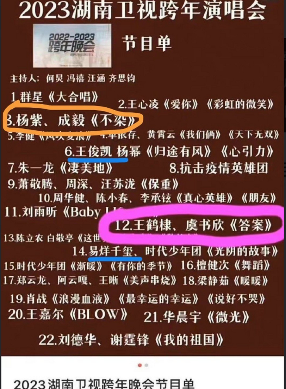湖南卫视2023跨年晚会节目名单,看看有你喜欢的嘉宾吗?