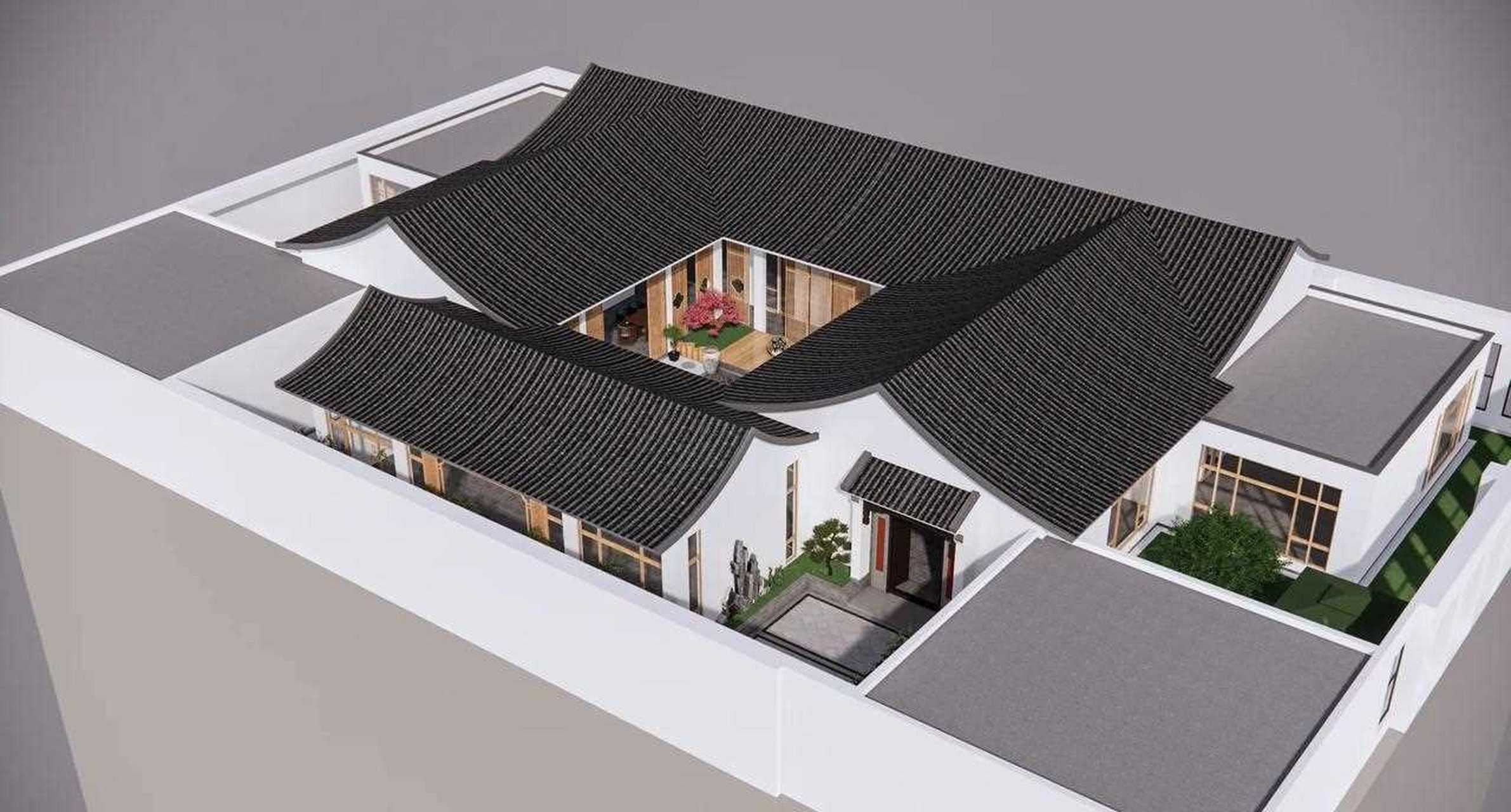 公司接待功能的楼顶现代风格四合院,一层的空间600平米,内部主要采用