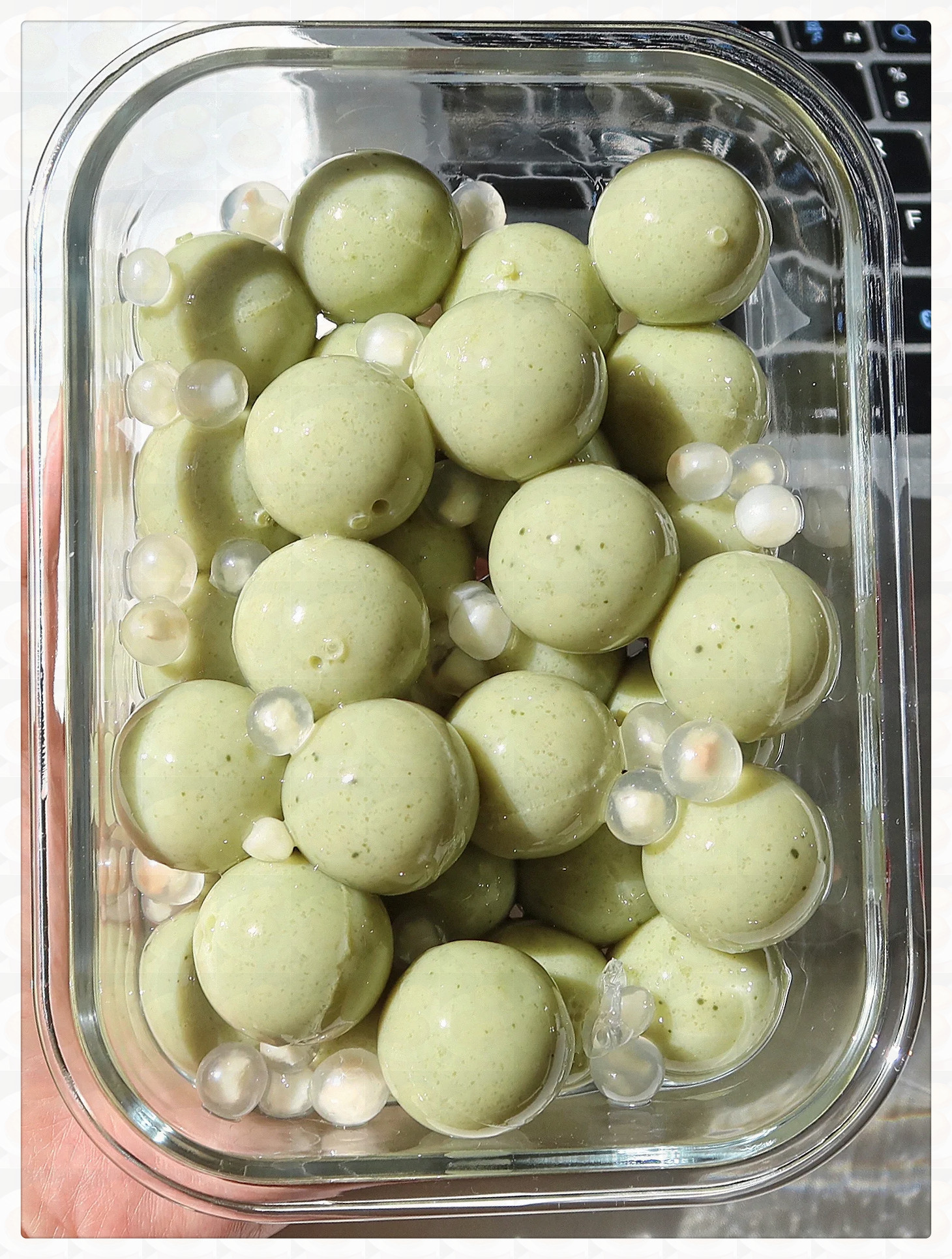 品味独特的抹茶牛奶冻清新的绿色点缀着柔和的乳白色