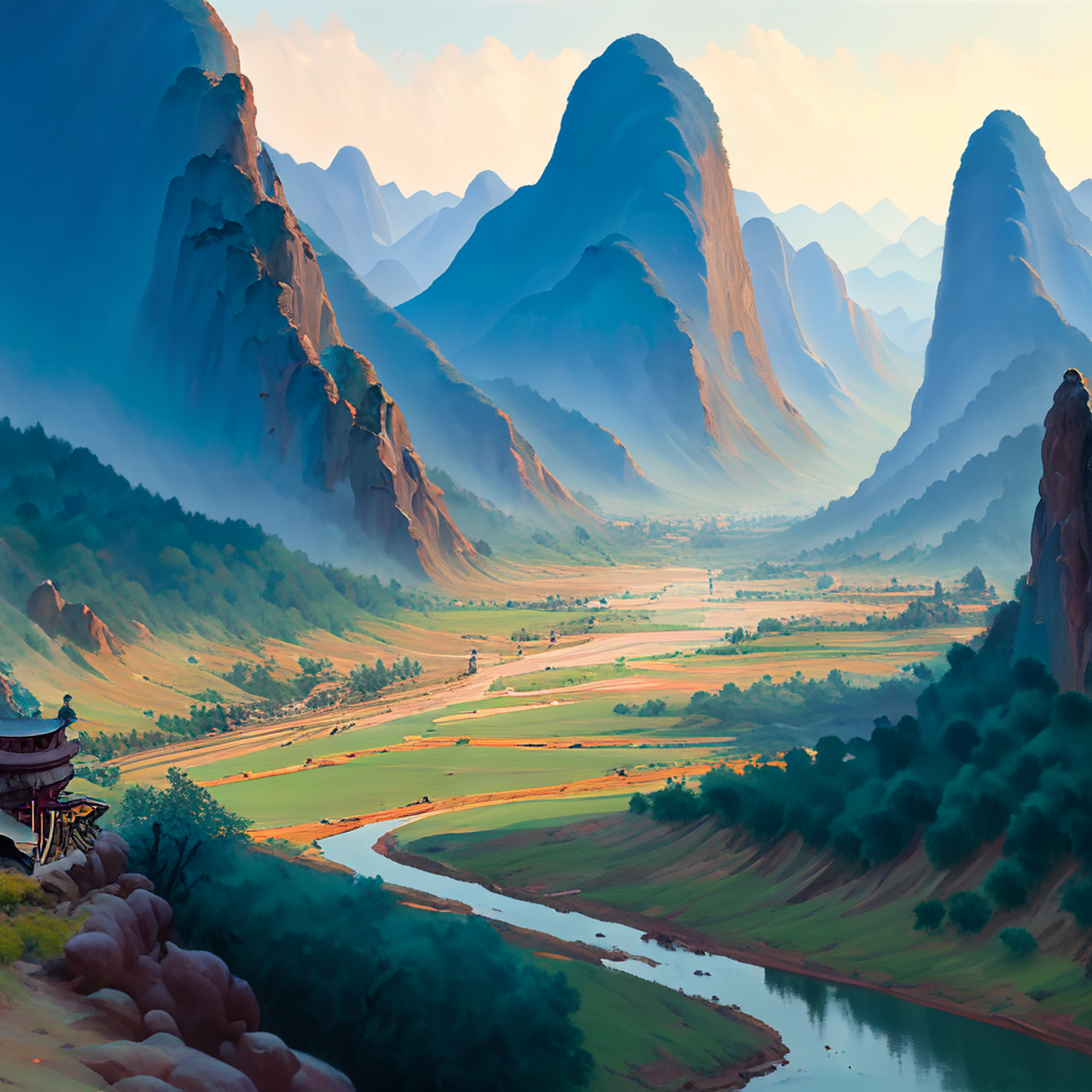 百度ai绘图黑科技#丰富的油画风格,视角,劝汝学全生,随我畬退谷.