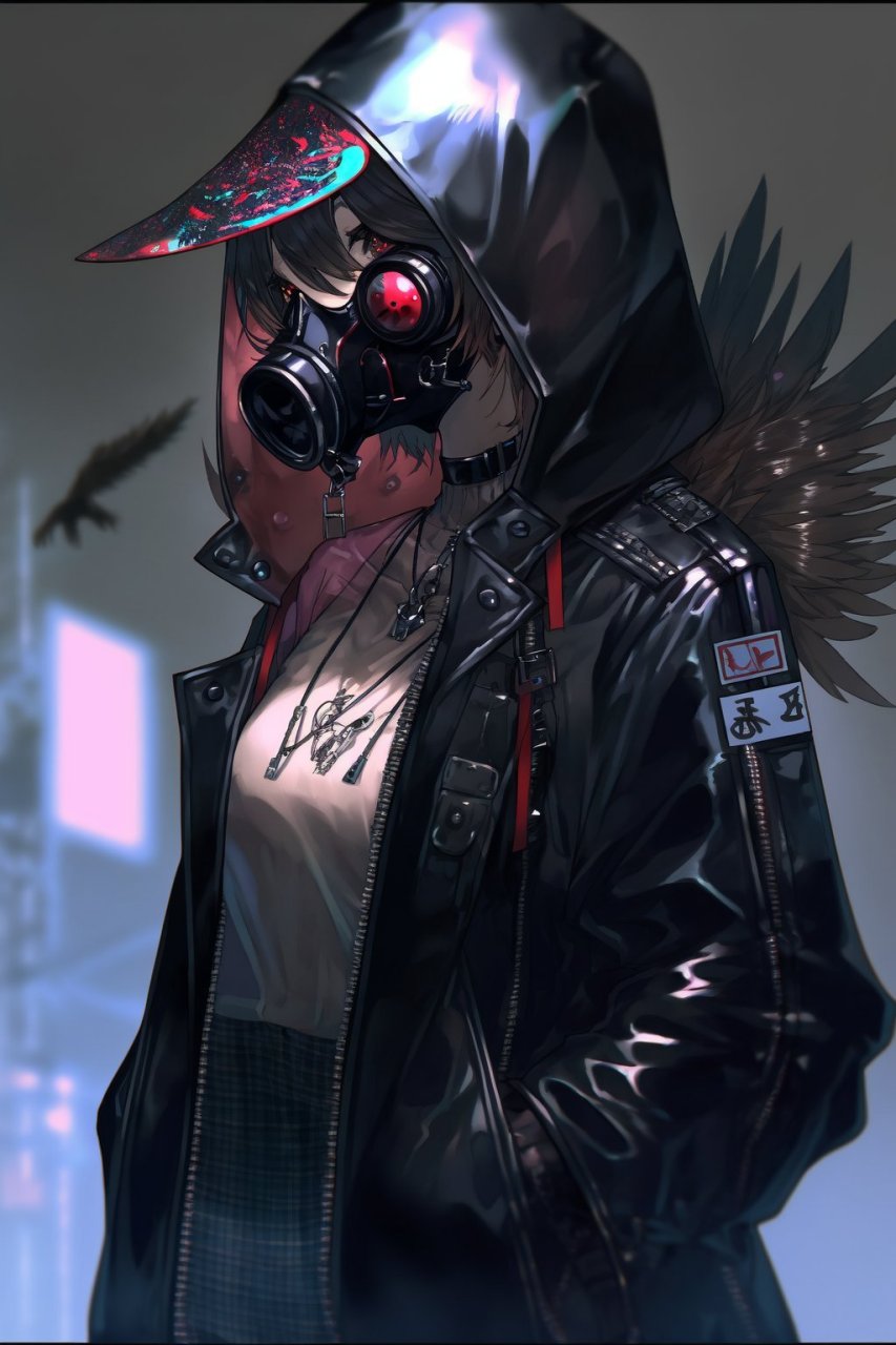 ai绘画作品分享:戴着防毒面具的少女