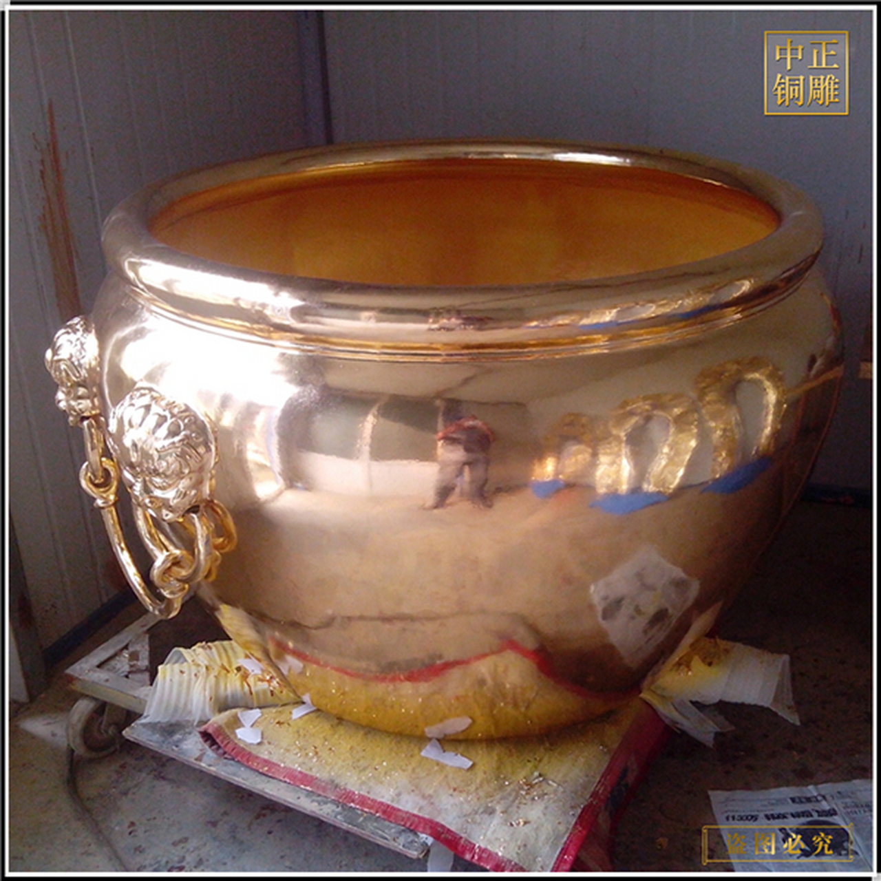 仿古小铜缸批发 带拉环黄铜大水缸摆件 1米1