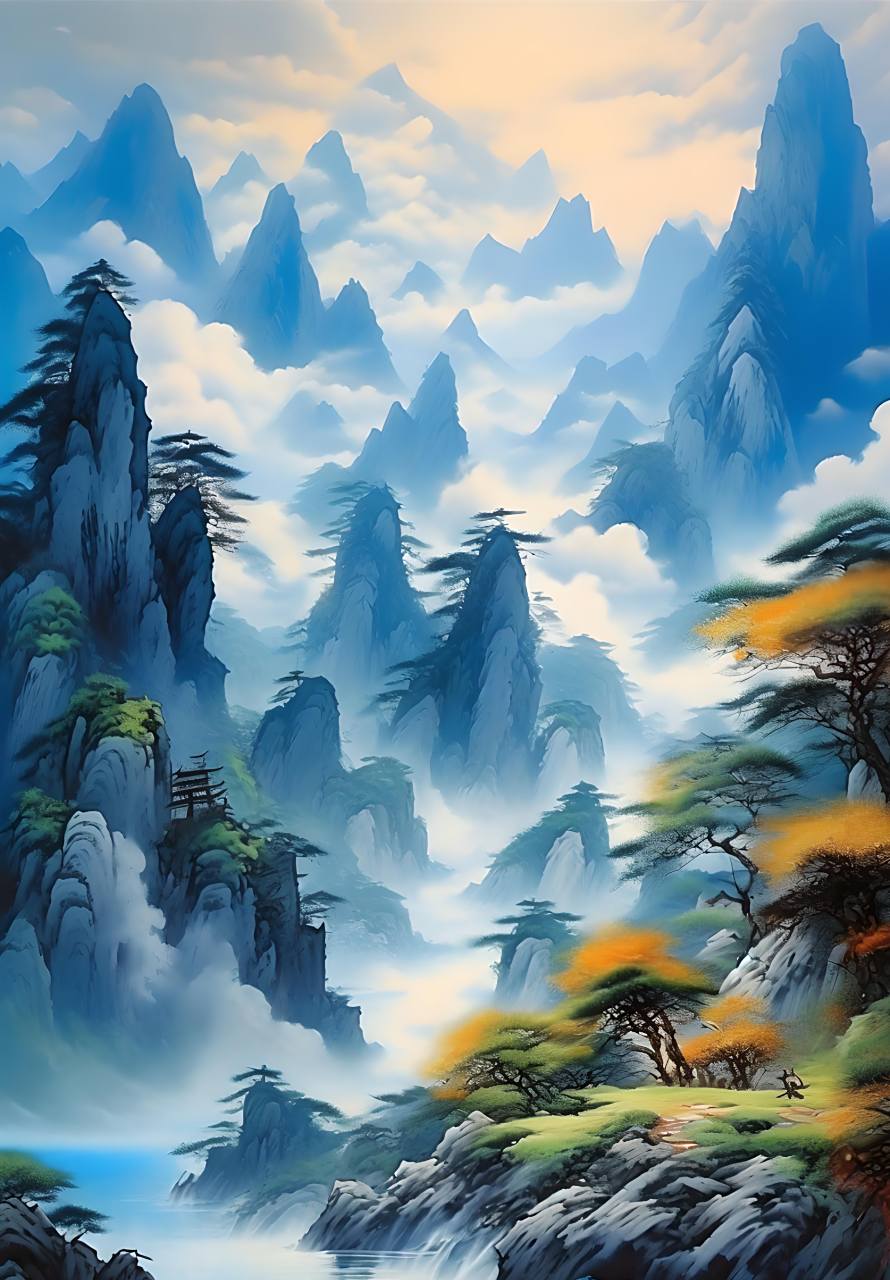 风吹云散露蓝天,山川壮丽展宏图.