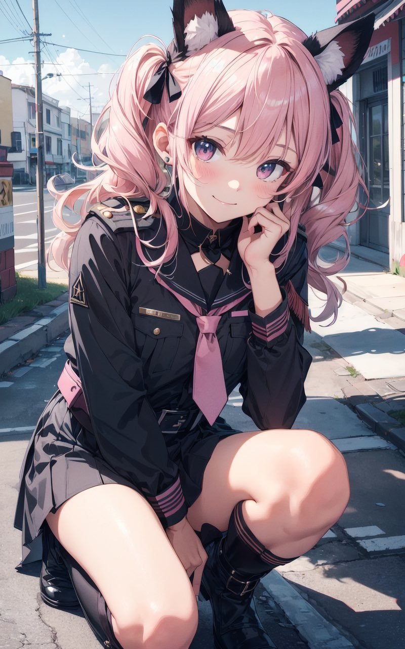 ai绘画# 穿着黑色jk的粉发猫耳少女
