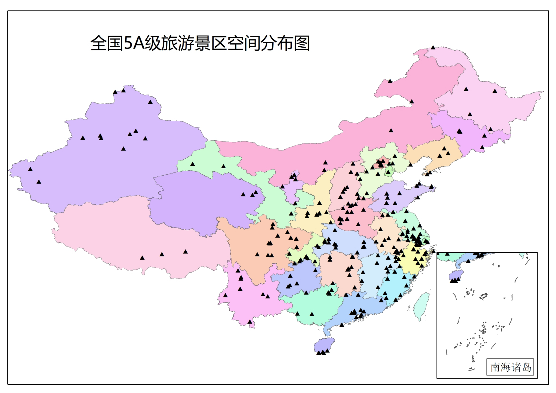 全國5a級旅遊景區分佈圖