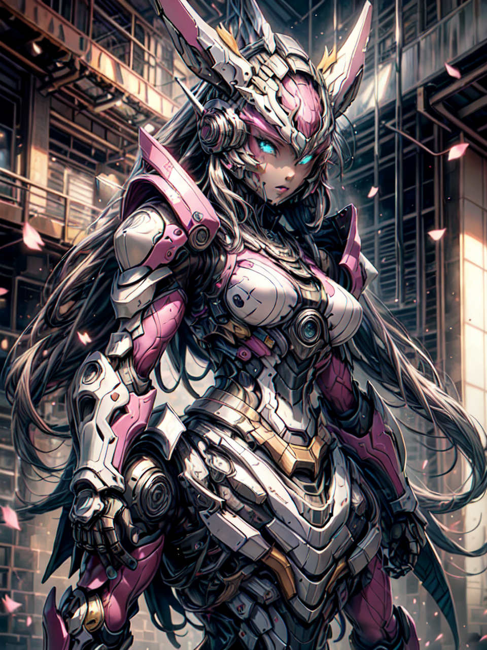 烈焰红发的少女傲然站立,身着机甲战衣,她就是暴风机甲美少女.