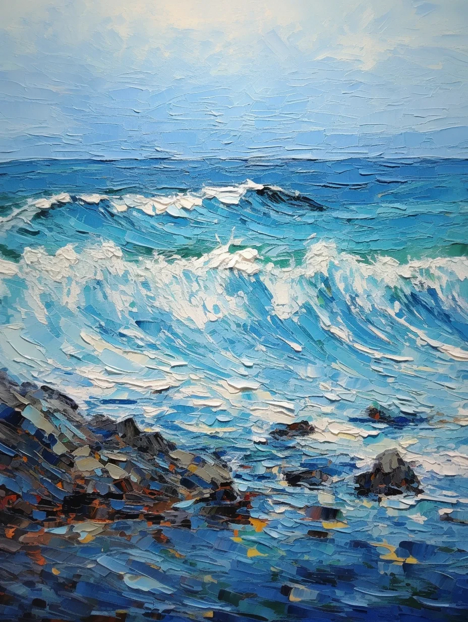 midjourney 海之呼吸·女孩·看海·唯美  油画系列 一起来看干净的海