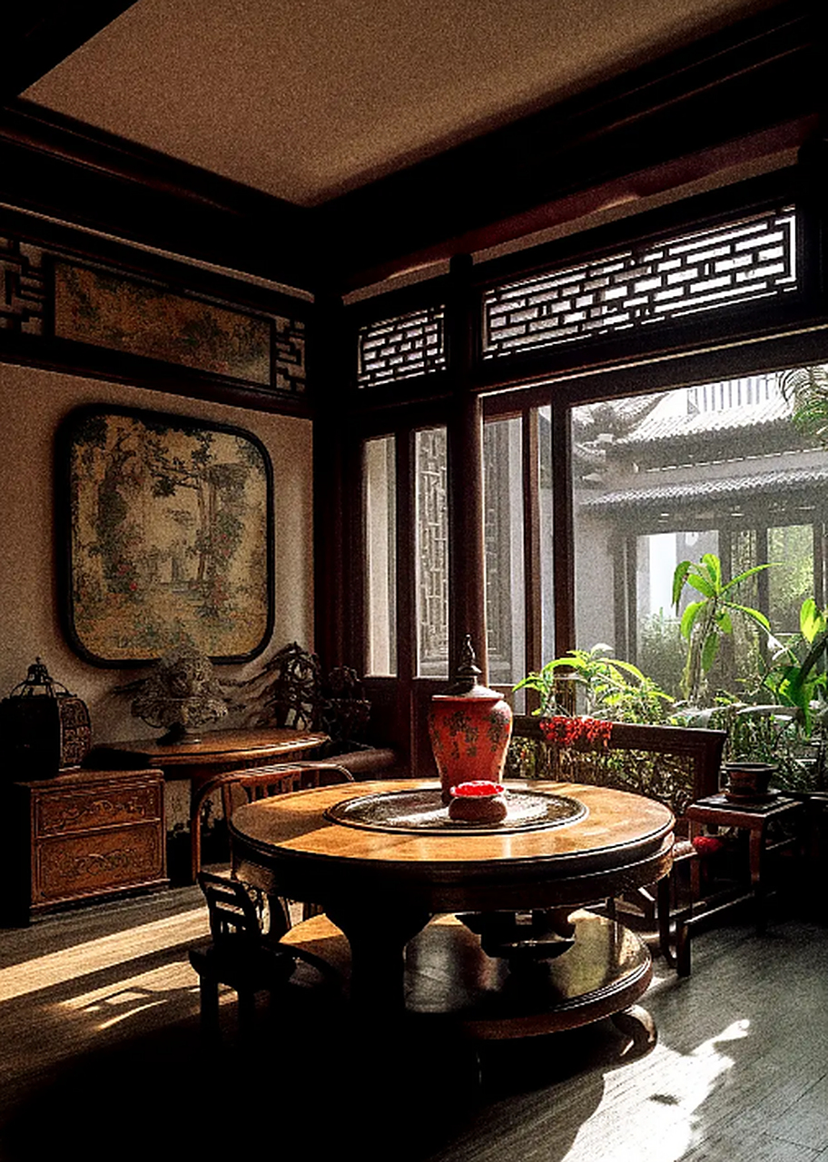 祖宗辈留下来的古时客厅布局,古木家具摆设,供家居设计参考.