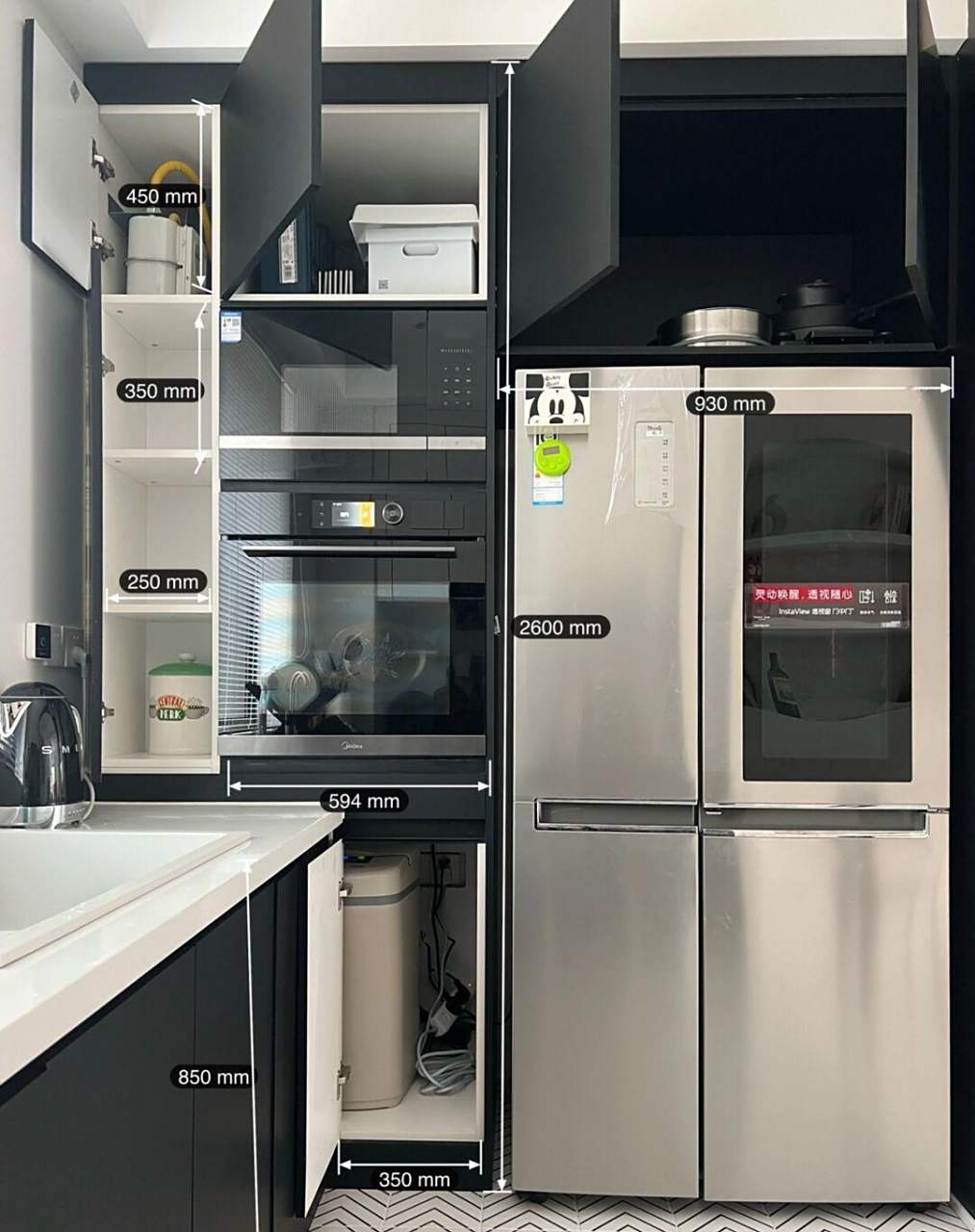 开放式厨房|神仙高柜容纳了所有厨房大家电 提供的尺寸仅供参考,还是
