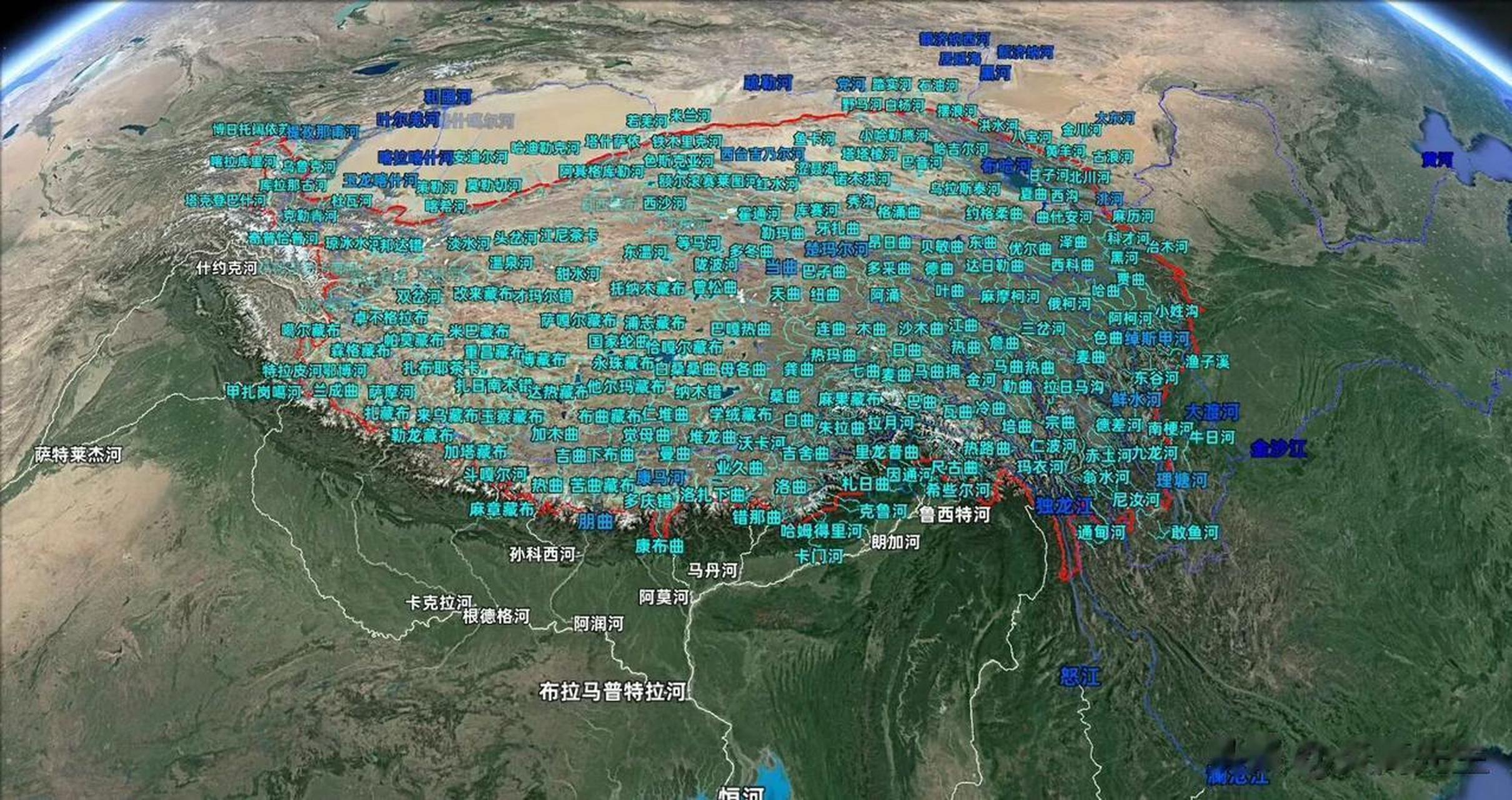 青藏高原地区河流湖泊分布统观图