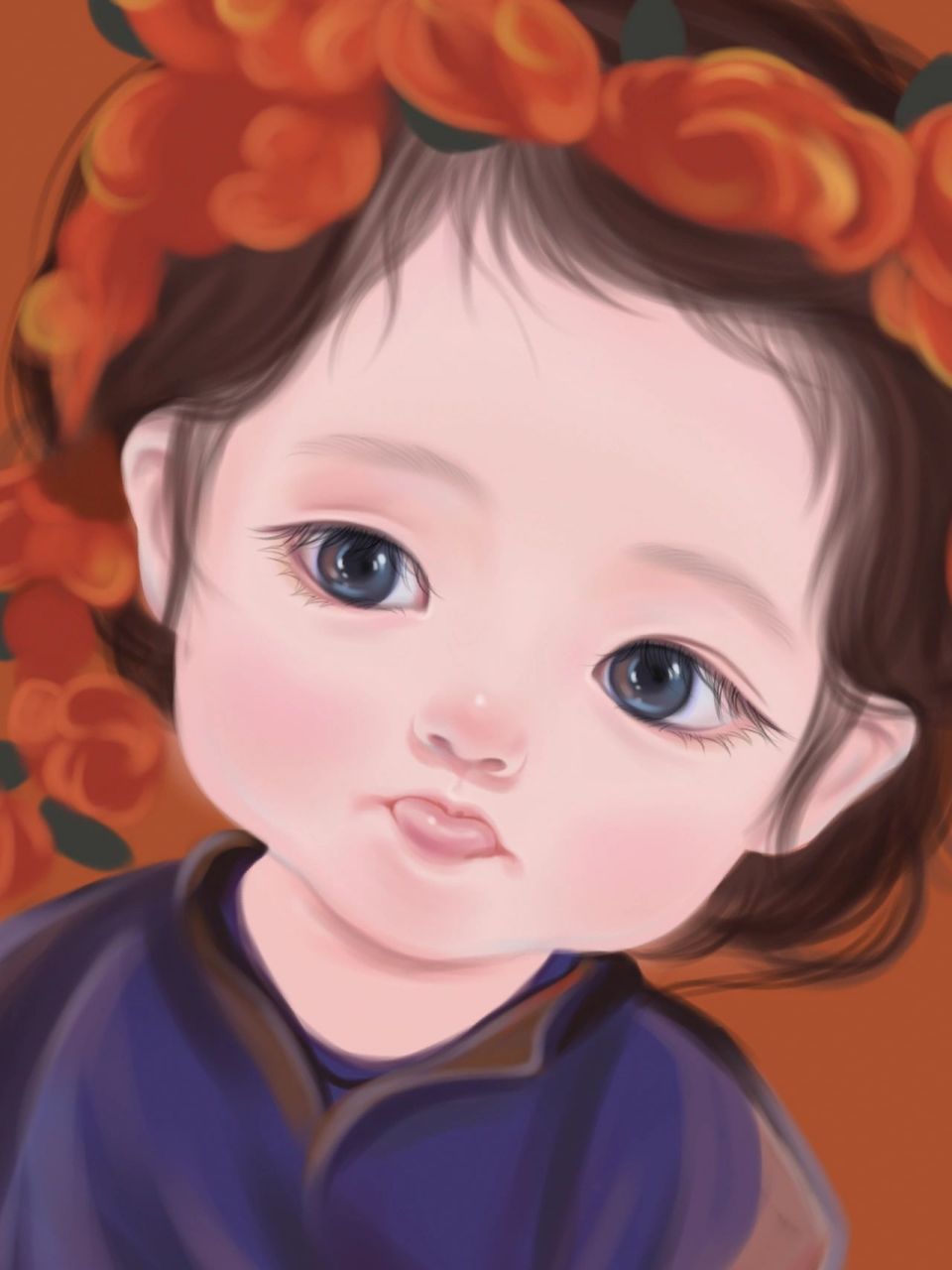 q版世界名画 procreate绘画 今天改的是毕加索的作品《戴花环的宝宝》