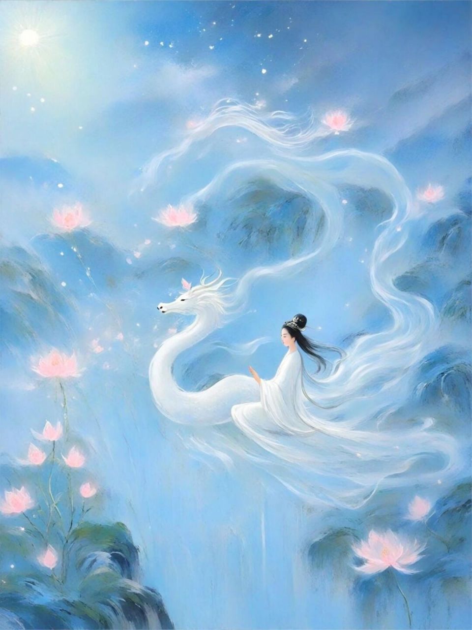古典画卷:观世音菩萨骑龙的形象描绘.