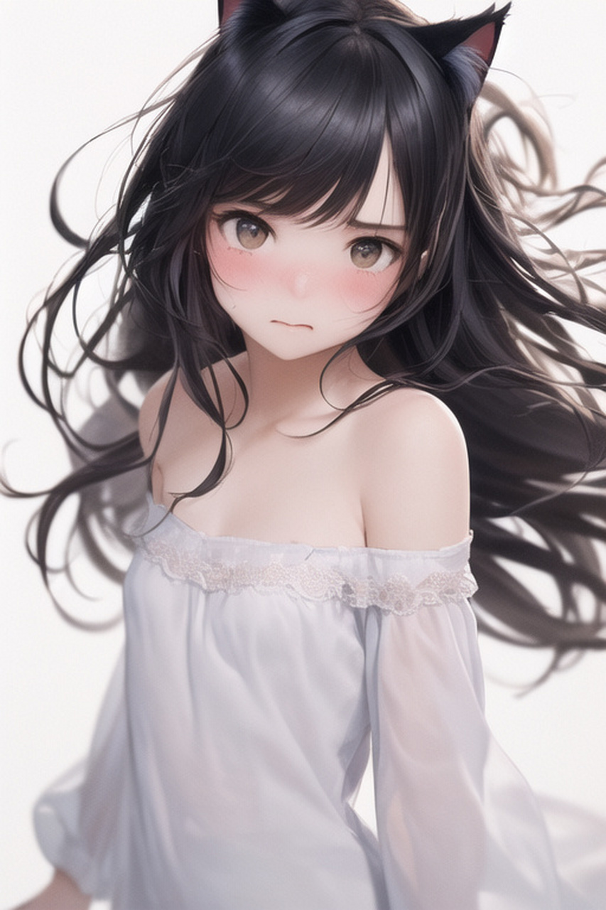 ai绘画分享;黑发猫耳少女