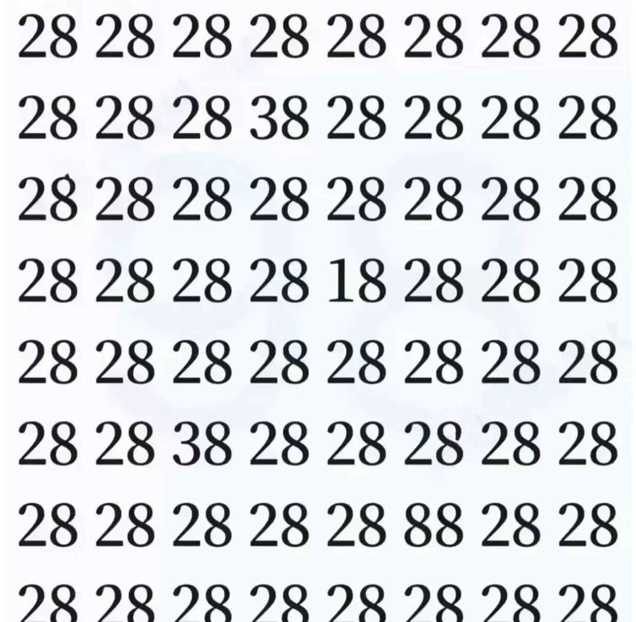 考眼力# #益智找不同# 考眼力:图中的"28"看似一模一样,其实藏着7个