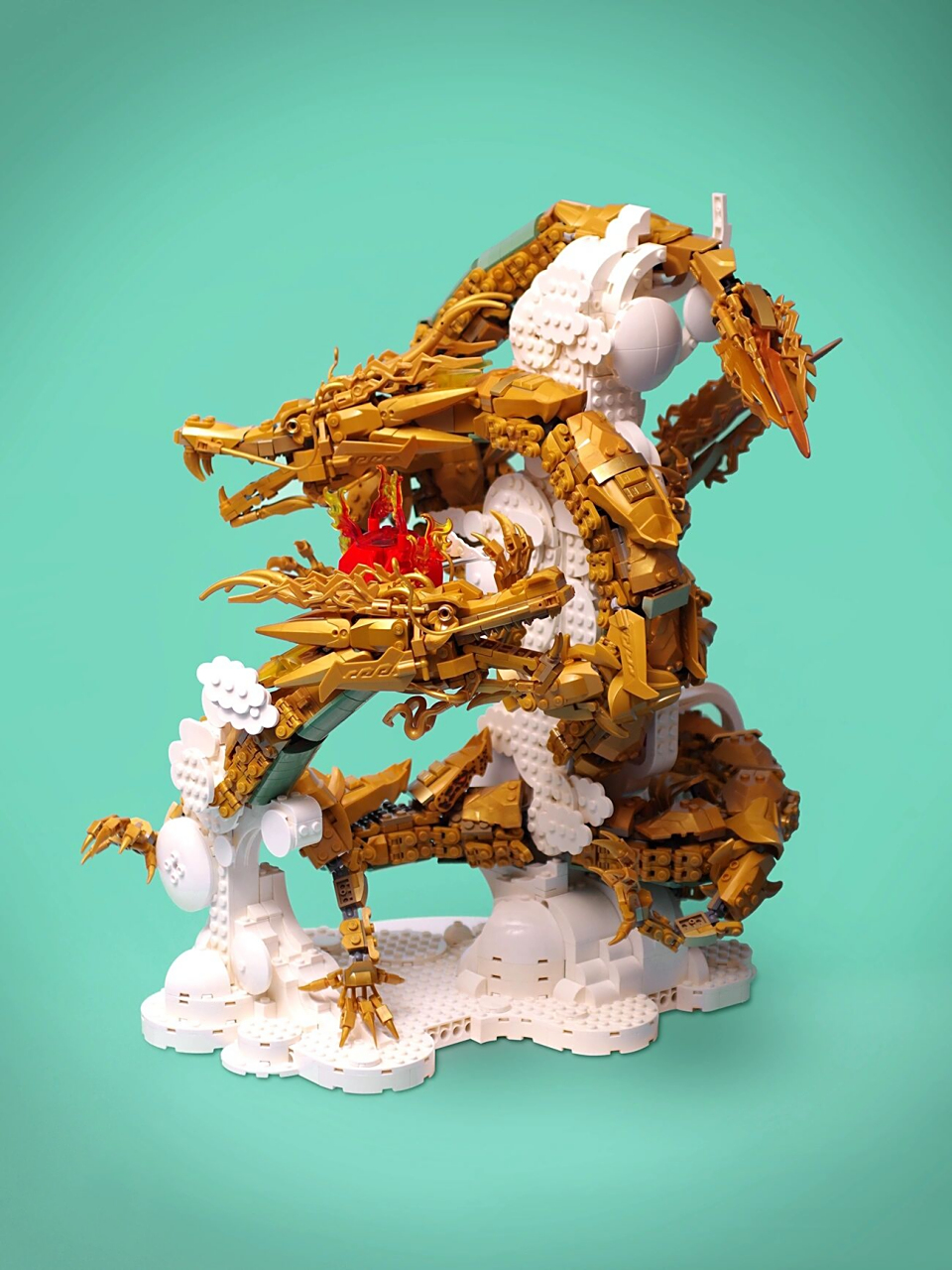 乐高moc-黄金作身双飞龙	"这是前段时间参加lug比赛的一个作品《双龙