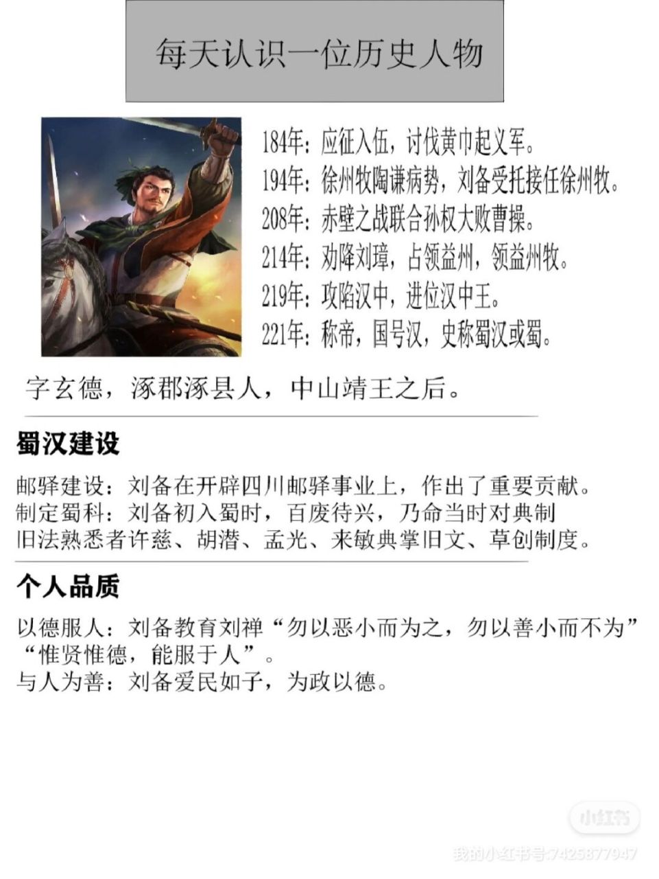 每天一位历史人物——汉昭烈帝刘备  82刘备(161年-223年6月10日)