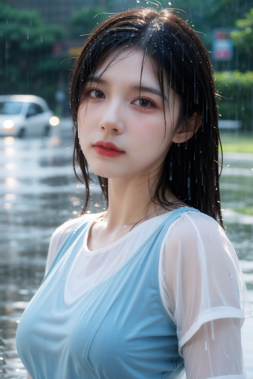 下雨天,淋雨,现代,美女 #ai美女