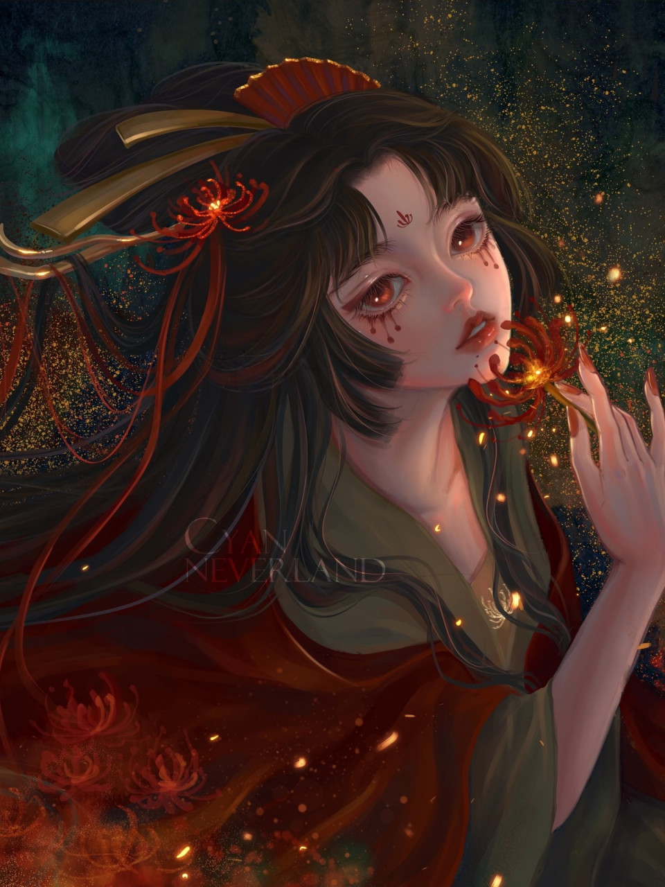 古风插画壁纸:燃尽的风华,为谁化作了彼岸花?