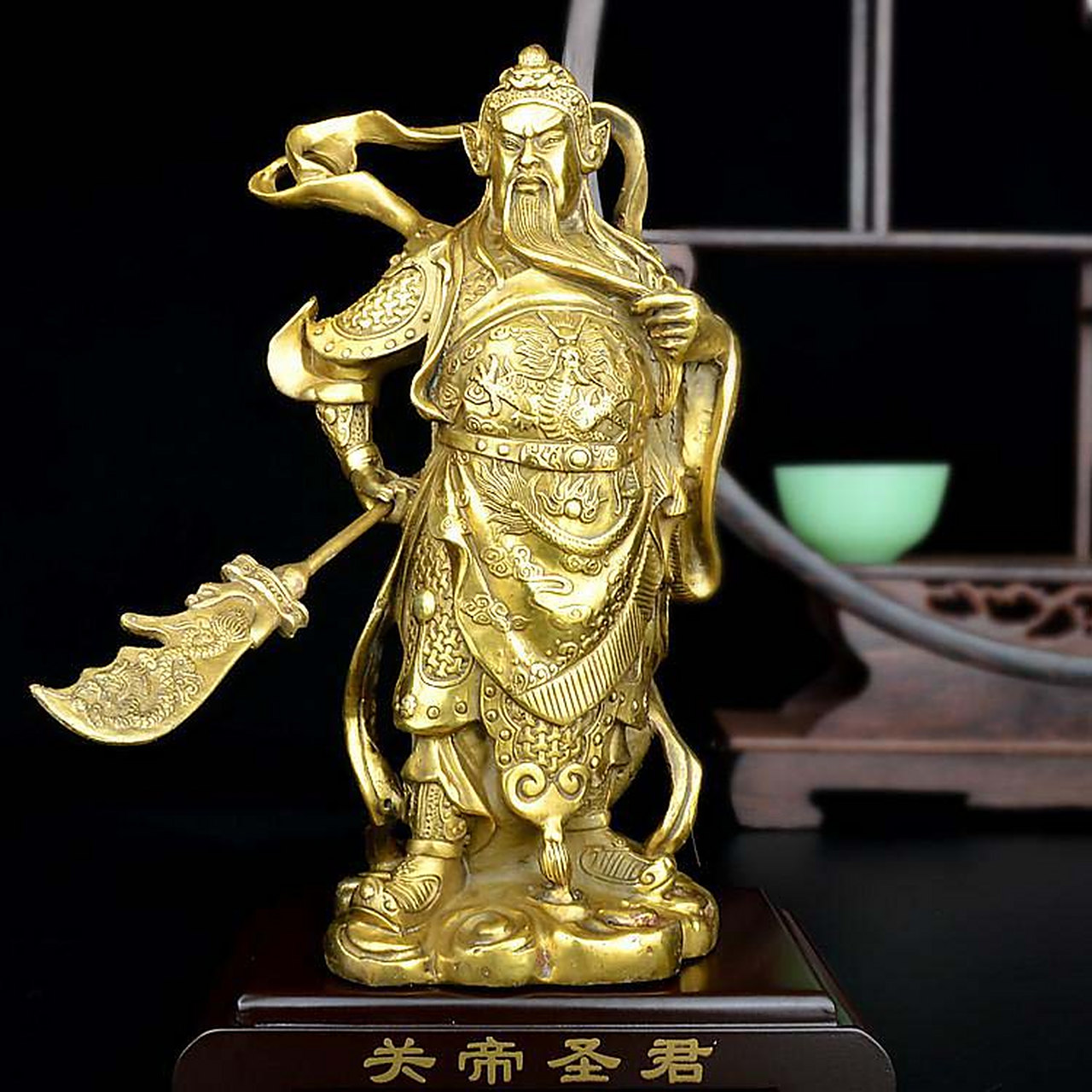 带刀铜关公摆件 书房办公室关公摆件工艺品  镇宅招财保平安铜关公