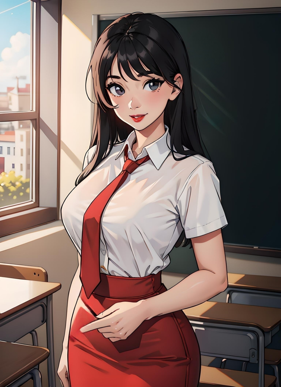 二次元学姐风动漫壁纸:纯白之美,红领相映 碧玉般的皎洁白衬衫,与她那