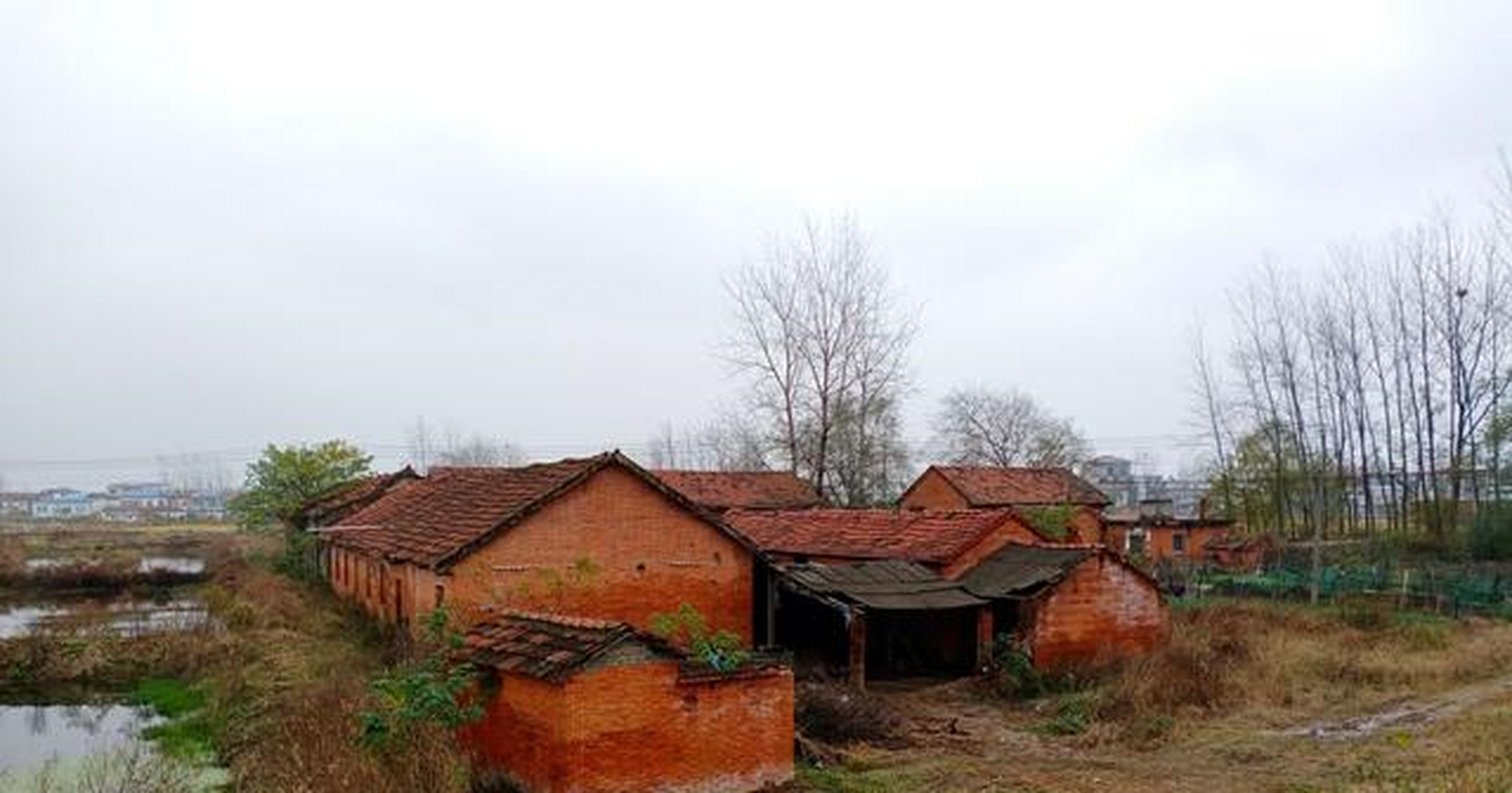 河南信阳最真实的农村原风貌,传统的红瓦房,收割后的稻田