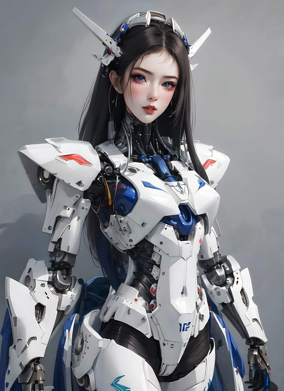 机甲风二次元女神 她行走在机械世界的废墟中,脚步坚定而有力.