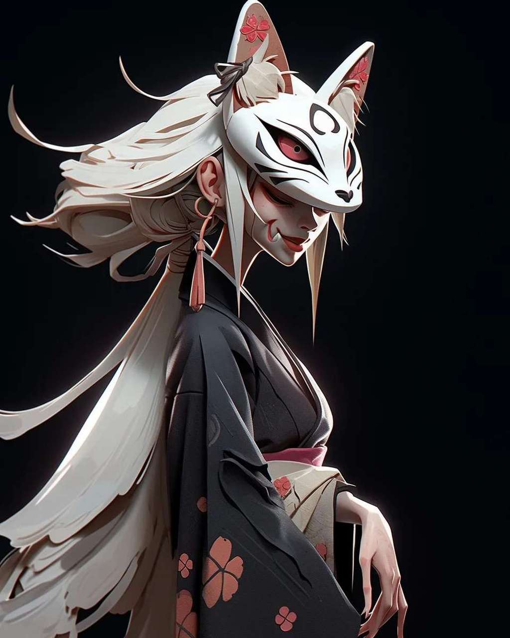 白狐面具下的美丽脸庞!有点像阴阳师里的白狐!#ai绘画